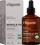 Cliganic marula oil front label showing organic certification and 2oz bottle benefits