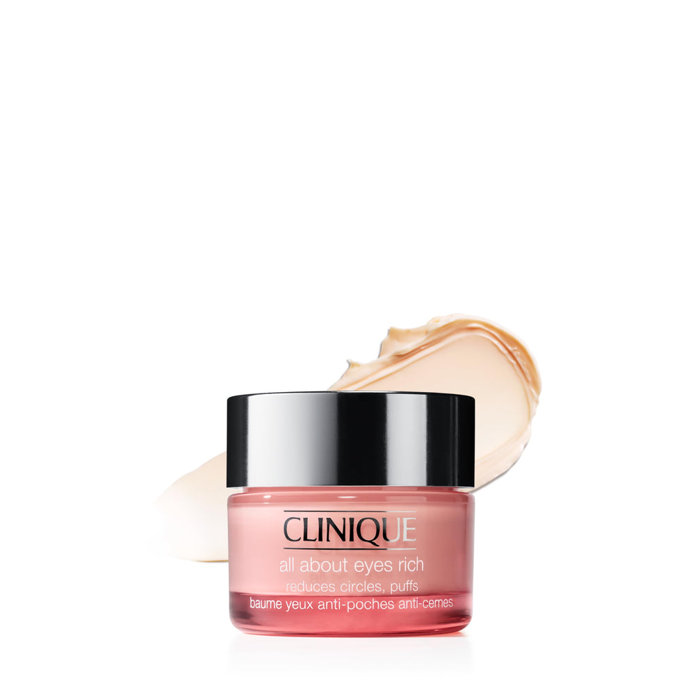 Clinique jar front view showing brand and nourishing eye cream benefits