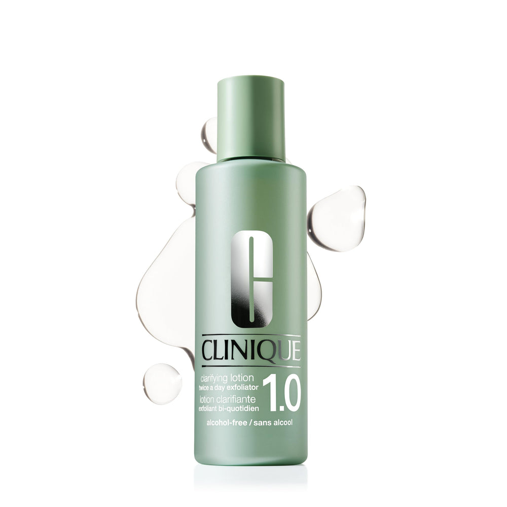 Clinique Clarifying Lotion 1.0 front bottle showing gentle exfoliator and hydration benefit