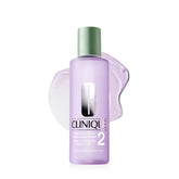 Clinique bottle front view showing Clarifying Lotion 2 and benefits