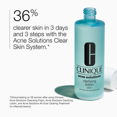 Clinique label closeup highlighting formula details and skin type guide benefit