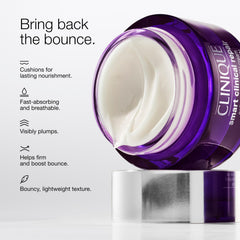 Clinique cream texture swirled in jar highlighting lightweight, velvety feel