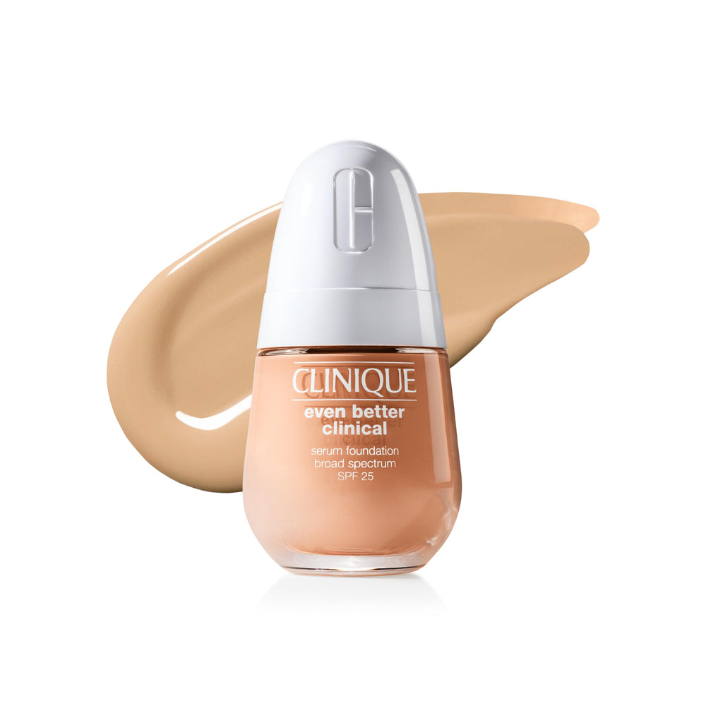 Clinique front packaging showing bottle and label, clear branding and product benefits