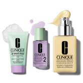 Clinique front packaging gift set showing three items and brand appeal