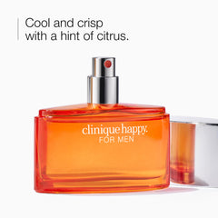 Clinique Happy for Men being sprayed on wrist demonstrating easy application