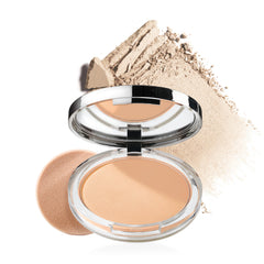 Clinique compact front view showing sleek packaging and travel-ready benefit