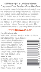 CLn label close-up highlighting active ingredients and clarity benefit