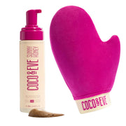 Coco & Eve front packaging showing bronzing mousse and mitt for immediate visual appeal