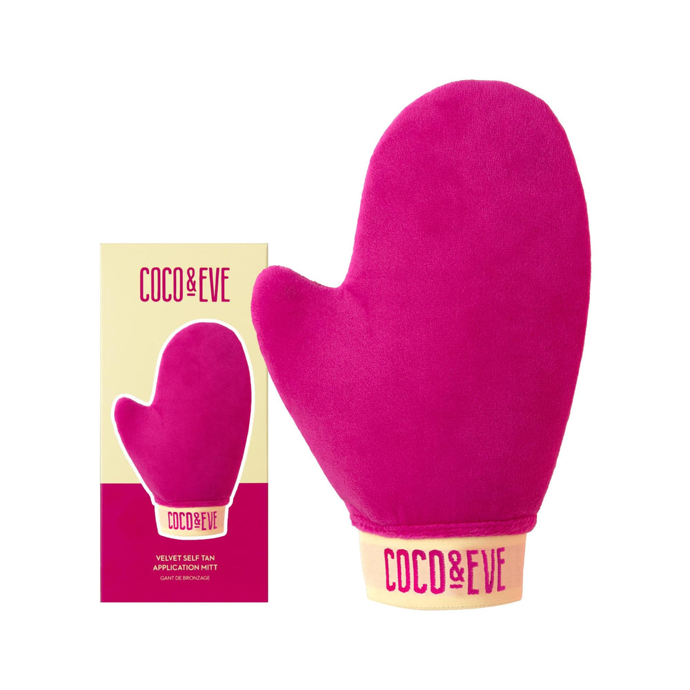 Coco & Eve mitt front view showing secure cuff and double-sided design for neat tanning