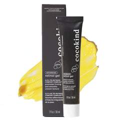 Cocokind retinol gel front packaging showing bottle and branding benefits