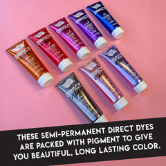 Color Lux magenta applied on blonde streak showcasing vivid color payoff