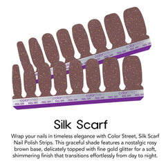 Close-up of silk scarf strip texture showing real polish glitter finish