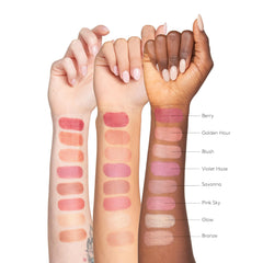 Colorescience blending on cheek with fingertips for customizable coverage