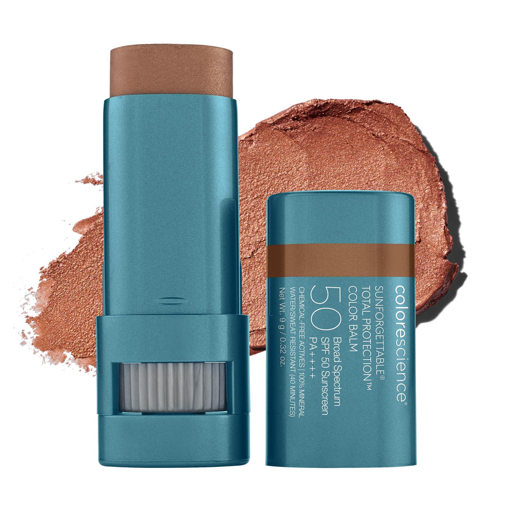 Colorescience Bronze front packaging showing compact balm and SPF benefit