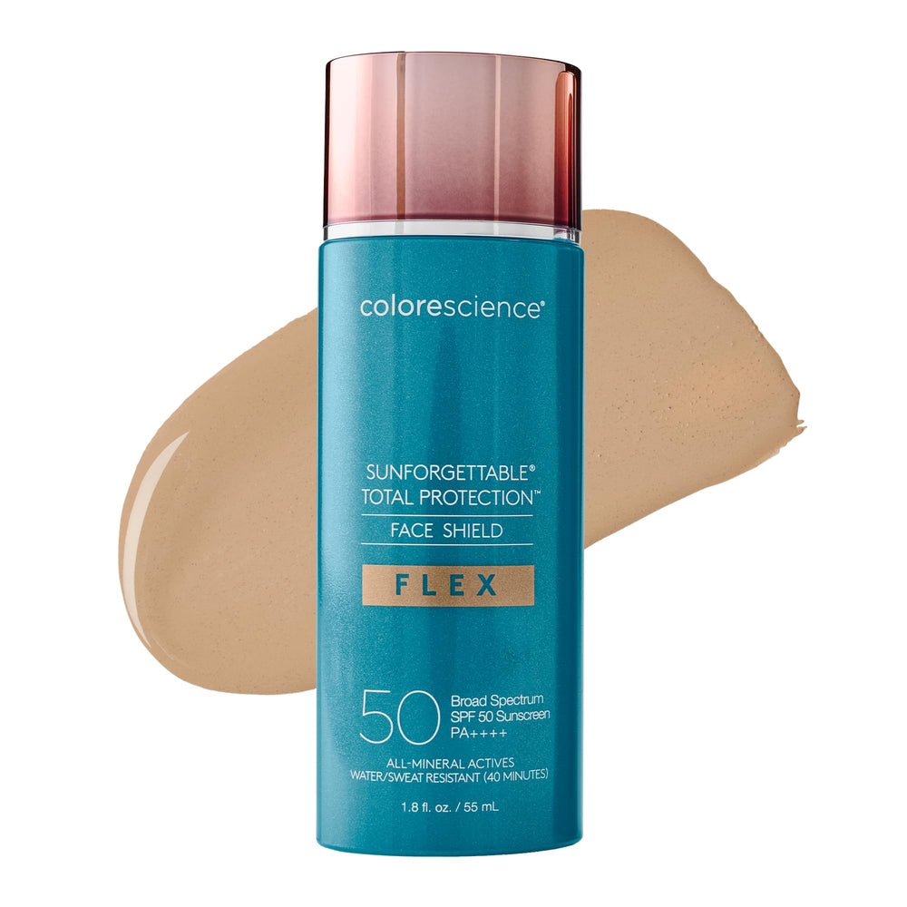 Colorescience front packaging showing SPF 50 and medium shade benefits
