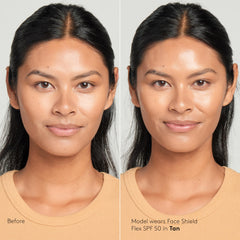 Colorescience Face Shield swatch on forearm showing how tan blooms and evens skin