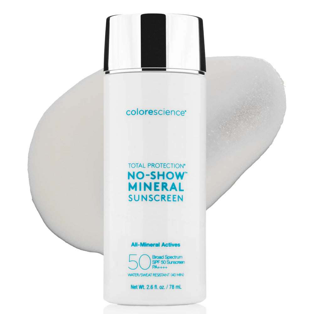Colorescience No-Show front packaging showing compact travel-friendly bottle and SPF benefit