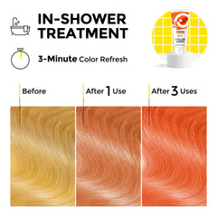 COLORLOMO before and after on medium brown hair showing warm orange tone