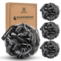 COLORPOEM front view of XXL black loofah showing size and coverage benefit