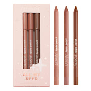 ColourPop front packaging showing three nude lippie pencils for travel-ready definition