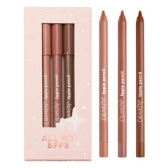 ColourPop front packaging showing three nude lippie pencils for travel-ready definition