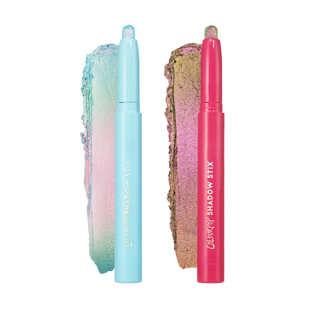 ColourPop Shadow Stix front packaging showing both multichrome shades and benefits
