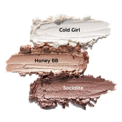 ColourPop arm swatches showing metallic neutrals with high-pigment payoff