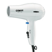 Conair 1875W white hairdryer front view showing compact design and easy grip for faster styling