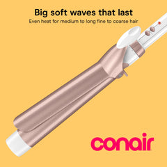Conair close-up of double ceramic barrel demonstrating even heat distribution and smooth finish
