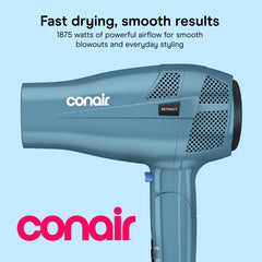 Conair folded-handle compact view illustrating travel-ready packing convenience