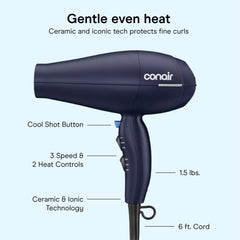 Conair dryer handle controls with heat speed settings for customizable styling