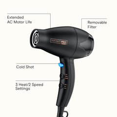 Conair INFINITIPRO side profile illustrating compact silhouette and space-saving design