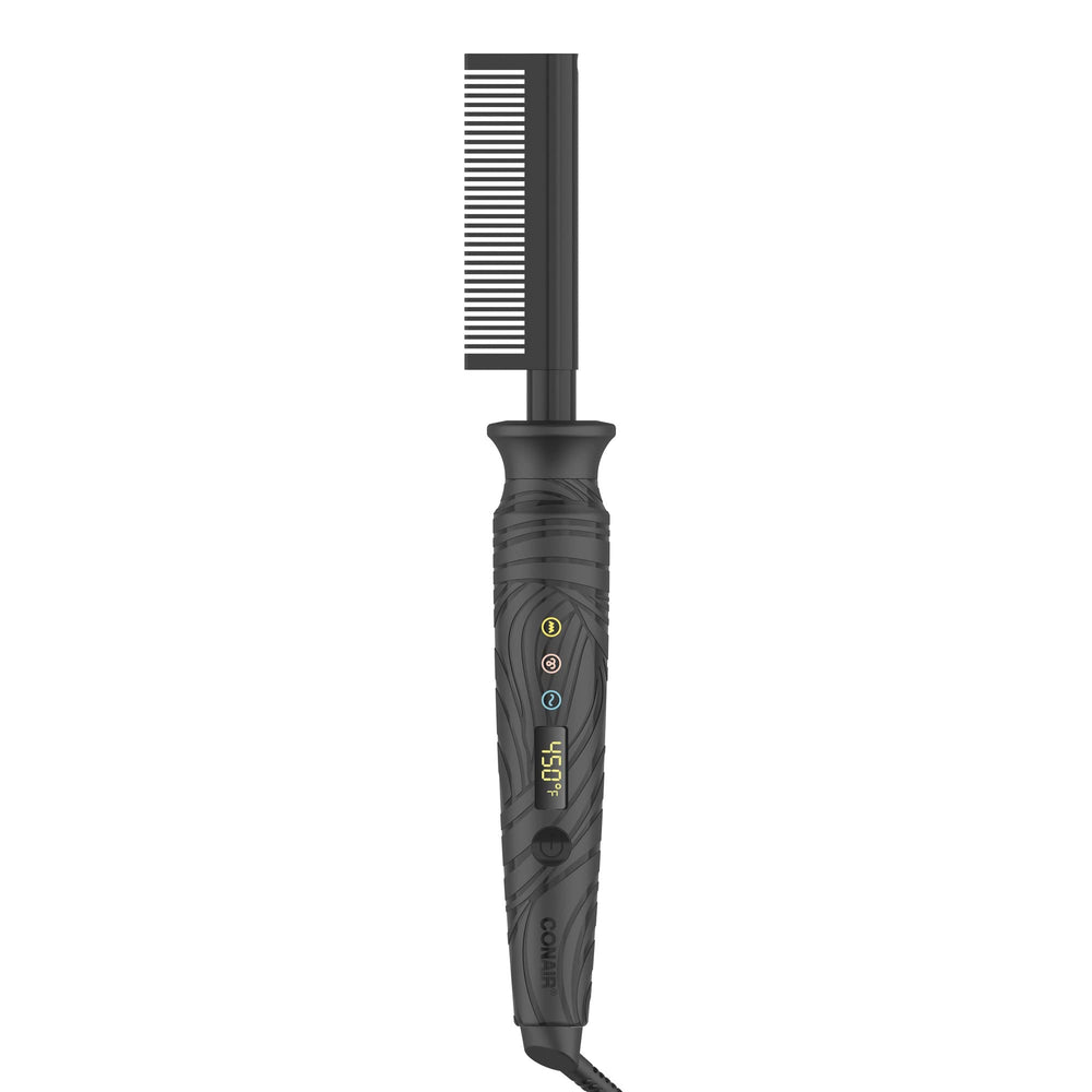 Conair pressing comb front view showing ergonomic design and quick styling benefit