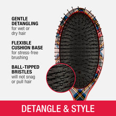 Conair tartan cushion detail displays soft pad that protects scalp and eases detangling
