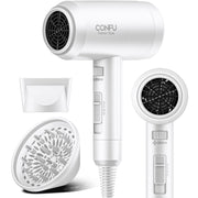 CONFU hair dryer front view showing compact form and airflow benefit