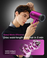 CONFU hair dryer side profile highlighting ergonomic handle and slide temperature control