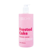 Coochy front packaging showing 32 oz bottle and Frosted Cake scent, promises lasting hydration