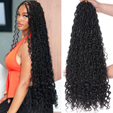 COOKOO front packaging showing 24 inch goddess locs and included hook for quick installs