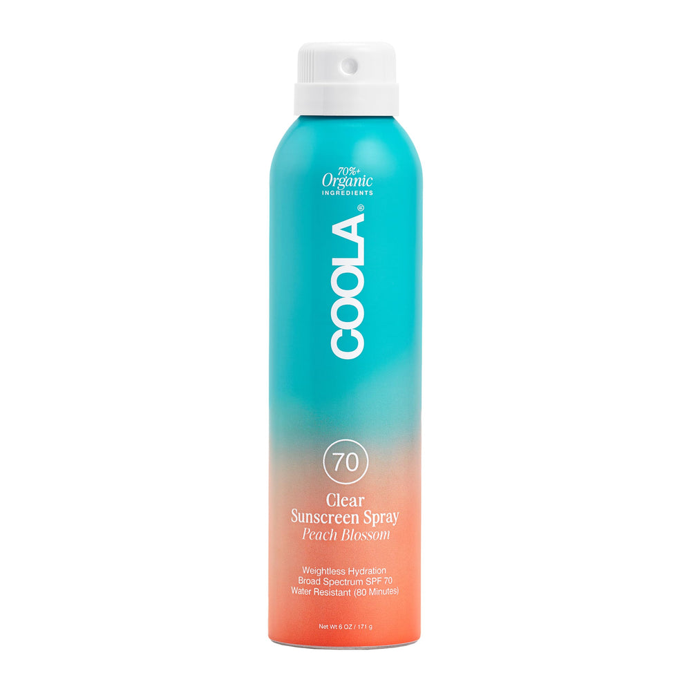 COOLA front packaging showing SPF 70 and peach blossom scent, easy recognition