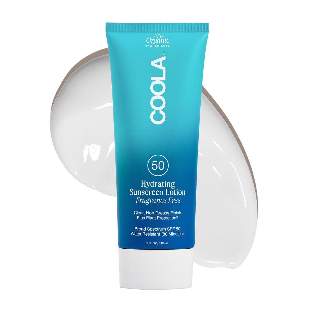 COOLA front packaging showing clean SPF 50 bottle and clear labeling benefit
