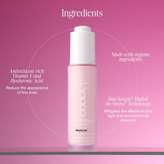 COOLA Sun Silk Drops 1 fl oz beside travel bag showing portable daily protection
