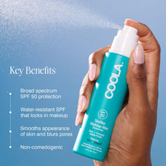 COOLA spray mist texture over skin for even coverage benefit