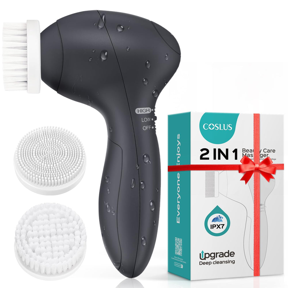 COSLUS front view showing compact face brush, easy thorough cleansing