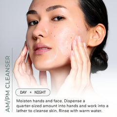 COSMEDIX gel being poured on hand illustrating easy makeup removal