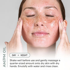 COSMEDIX oil emulsifying into milky rinse demonstrating easy wash-off