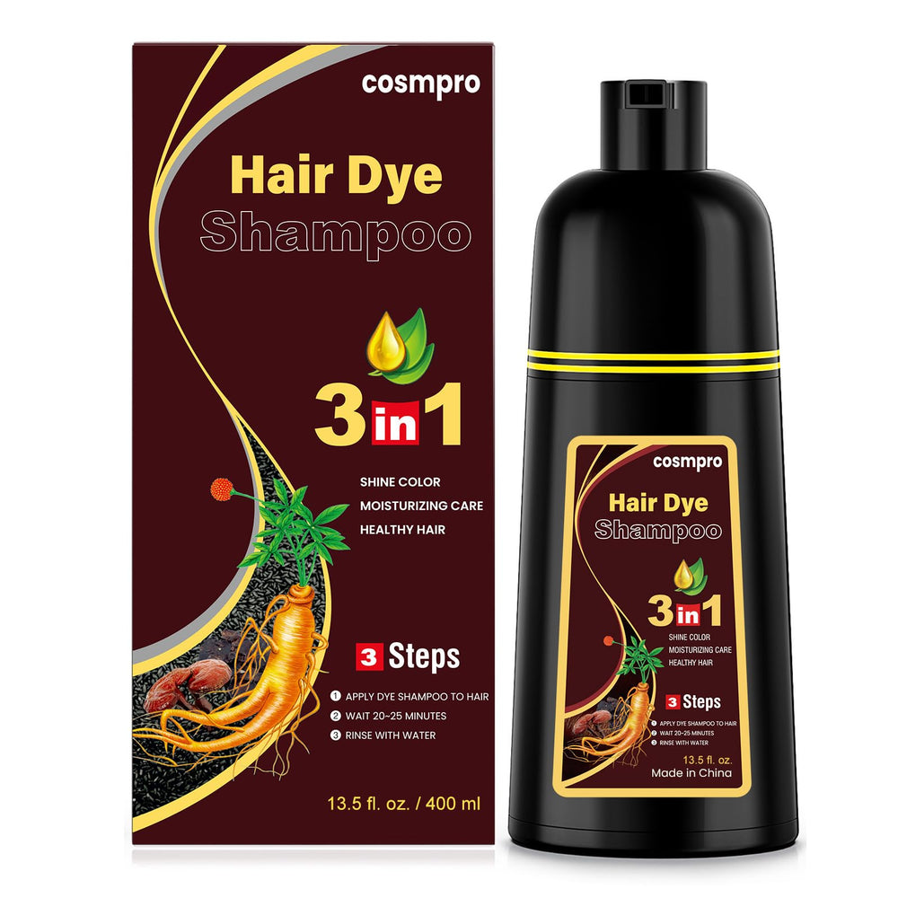 cosmpro front packaging showing coffee shampoo, clear branding and benefit