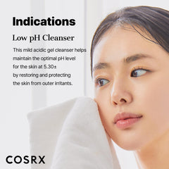 COSRX gel foaming in hand to demonstrate mild lather and quick cleansing benefit