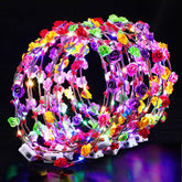 Cosweet front view of light-up flower crown, shows elegant fit and glow