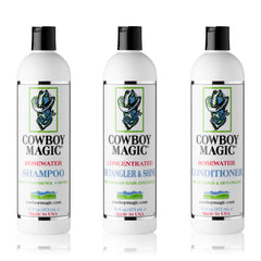 Cowboy Magic three 16 oz bottles front view showing brand and product trio benefits