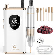 COYZU front view showing whole cordless drill kit for portable manicures